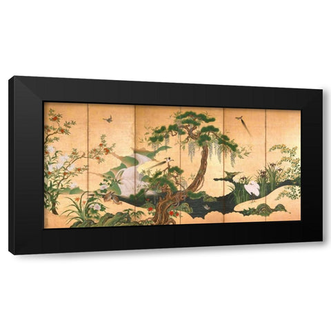 Birds and Flowers of Spring and Summer Black Modern Wood Framed Art Print with Double Matting by Eino, Kano
