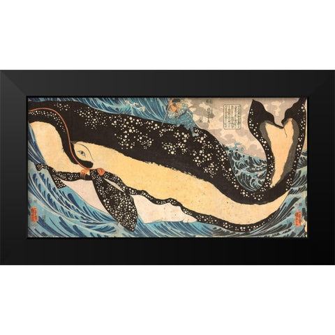 Miyamoto No Musashi Attacking the Giant Whale Black Modern Wood Framed Art Print by Kuniyoshi, Utagawa