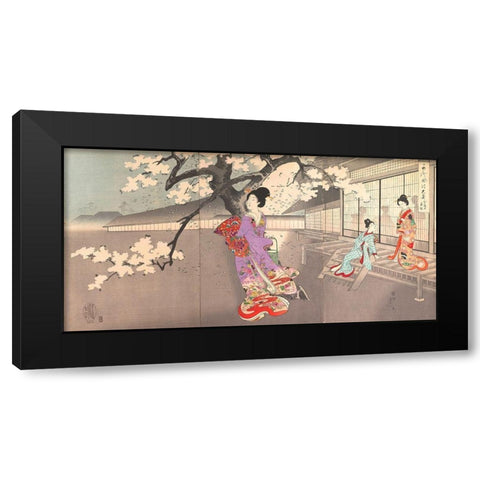 Chiyoda Castle Black Modern Wood Framed Art Print by Chikanobu, Yoshu (Hashimoto)