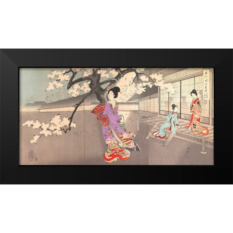 Chiyoda Castle Black Modern Wood Framed Art Print by Chikanobu, Yoshu (Hashimoto)