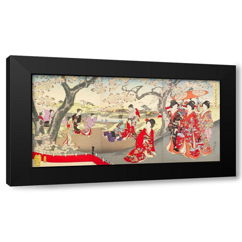 A Hanami at the Edo Castle Black Modern Wood Framed Art Print with Double Matting by Chikanobu, Yoshu (Hashimoto)