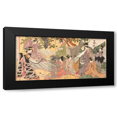 Kabuki players as the Eight Sennin Black Modern Wood Framed Art Print by Kininaga