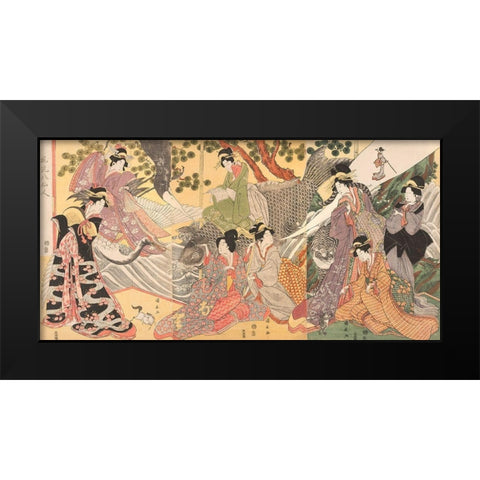 Kabuki players as the Eight Sennin Black Modern Wood Framed Art Print by Kininaga
