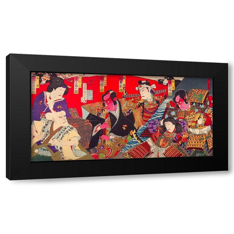 Kumagaya Camp Ground Black Modern Wood Framed Art Print by Kunichika, Toyohara