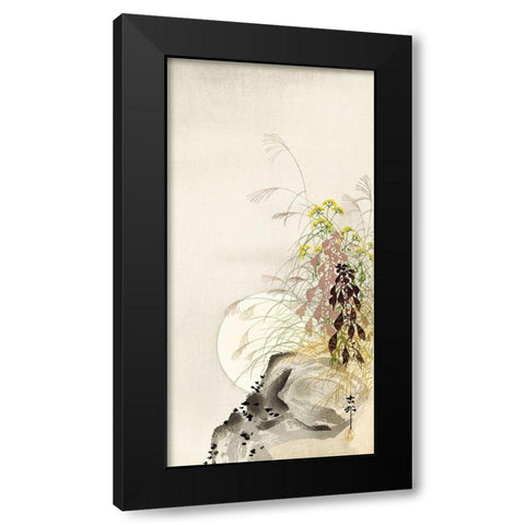 Grass and Full Moon Black Modern Wood Framed Art Print with Double Matting by Koson, Ohara