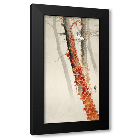 Red Ivy Black Modern Wood Framed Art Print with Double Matting by Koson, Ohara