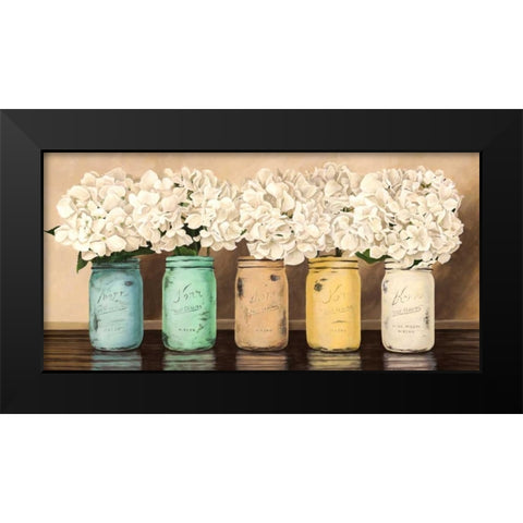 Hydrangeas in Mason Jars Black Modern Wood Framed Art Print by Thomlinson, Jenny