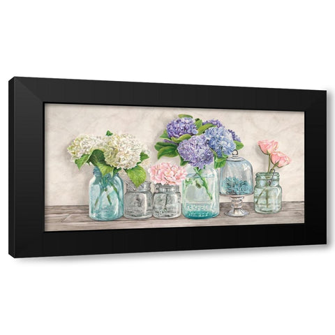 Flowers in Mason Jars Black Modern Wood Framed Art Print by Jenny, Thomlinson