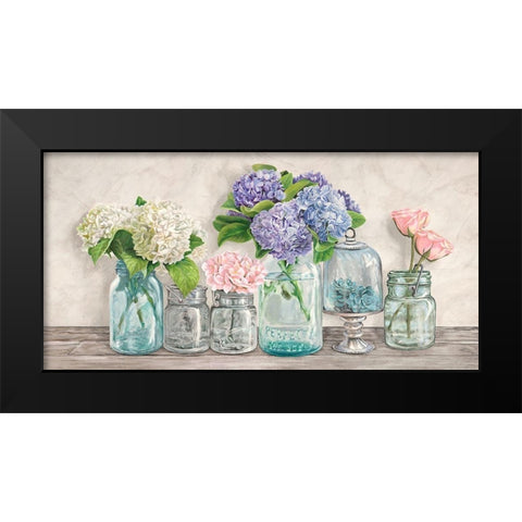 Flowers in Mason Jars Black Modern Wood Framed Art Print by Jenny, Thomlinson