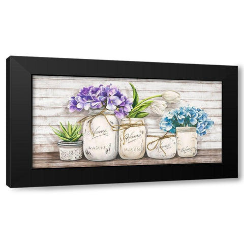 Hydrangeas in Mason Jars Black Modern Wood Framed Art Print by Jenny, Thomlinson