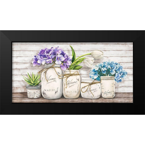 Hydrangeas in Mason Jars Black Modern Wood Framed Art Print by Jenny, Thomlinson