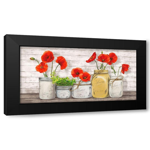 Poppies in Mason Jars Black Modern Wood Framed Art Print with Double Matting by Jenny, Thomlinson