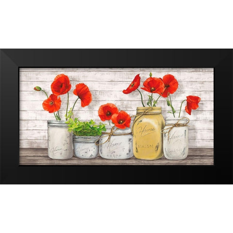 Poppies in Mason Jars Black Modern Wood Framed Art Print by Jenny, Thomlinson