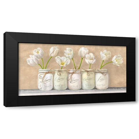 White Tulips in Mason Jars Black Modern Wood Framed Art Print with Double Matting by Jenny, Thomlinson
