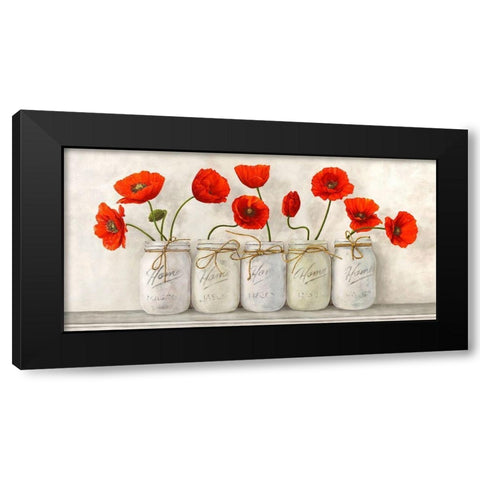 Red Poppies in Mason Jars Black Modern Wood Framed Art Print with Double Matting by Jenny, Thomlinson