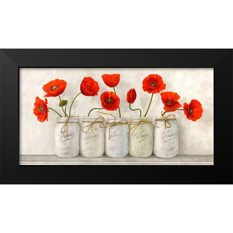 Red Poppies in Mason Jars Black Modern Wood Framed Art Print by Jenny, Thomlinson