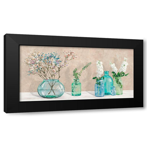 Floral setting with glass vases Black Modern Wood Framed Art Print by Thomlison, Jenny