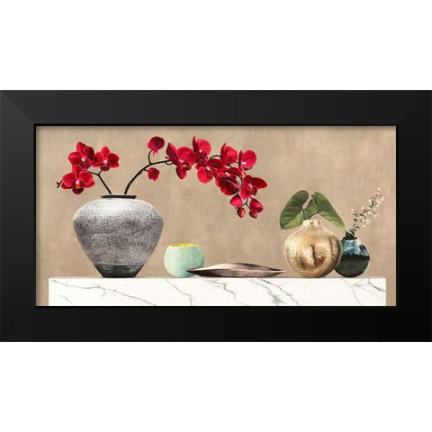 Red Orchids on White Marble Black Modern Wood Framed Art Print by Thomlinson, Jenny