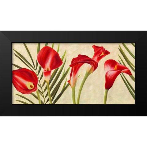 Red Callas Black Modern Wood Framed Art Print by Thomlinson, Jenny