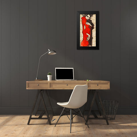 Feminine Red Black Modern Wood Framed Art Print by Kumi