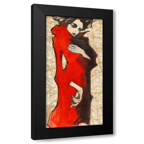 Feminine Red Black Modern Wood Framed Art Print with Double Matting by Kumi