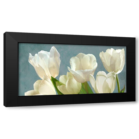 White Tulips on Blue Black Modern Wood Framed Art Print by Villa, Luca