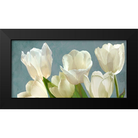 White Tulips on Blue Black Modern Wood Framed Art Print by Villa, Luca