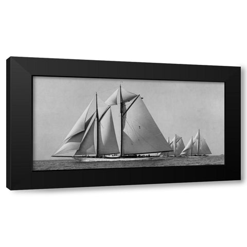 Schooner Race Black Modern Wood Framed Art Print with Double Matting by Levick, Edwin