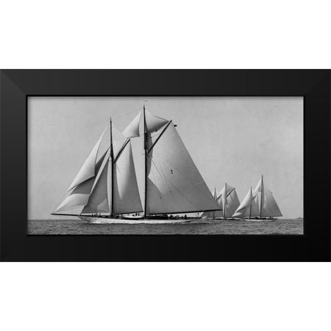 Schooner Race Black Modern Wood Framed Art Print by Levick, Edwin