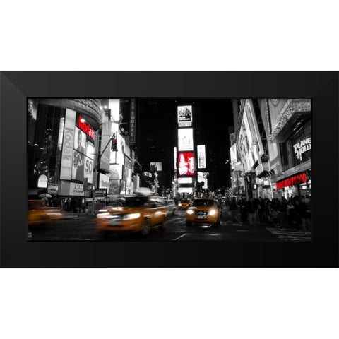 Nightlife in Times Square Black Modern Wood Framed Art Print by Ludo, H.
