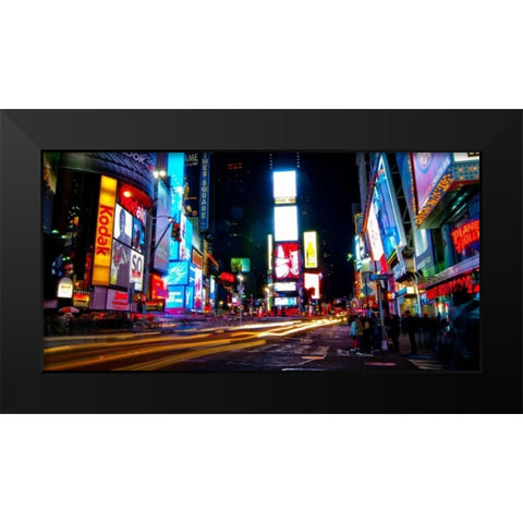 Times Square by night Black Modern Wood Framed Art Print by Ludo, H.