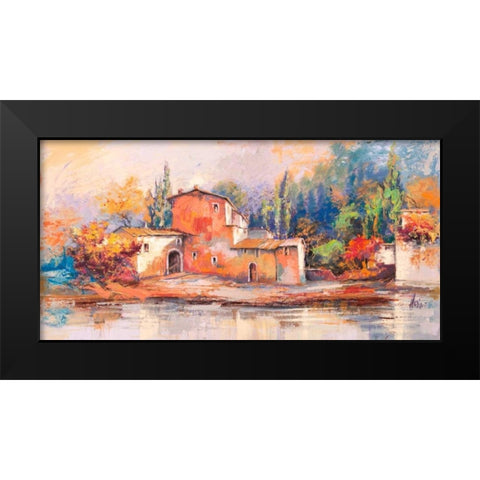 Case sul lago Black Modern Wood Framed Art Print by Florio, Luigi