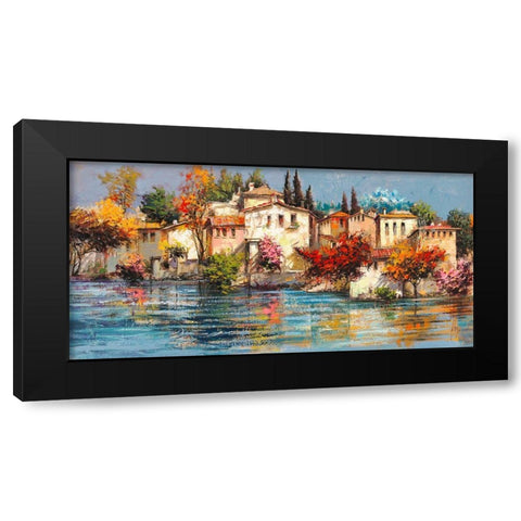 Borgo italiano Black Modern Wood Framed Art Print with Double Matting by Luigi, Florio