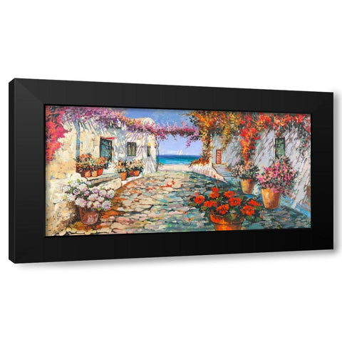 Piazzetta mediterranea Black Modern Wood Framed Art Print with Double Matting by Luigi, Florio