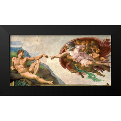 La creazione di Adamo (restored) Black Modern Wood Framed Art Print by Buonarroti, Michelangelo
