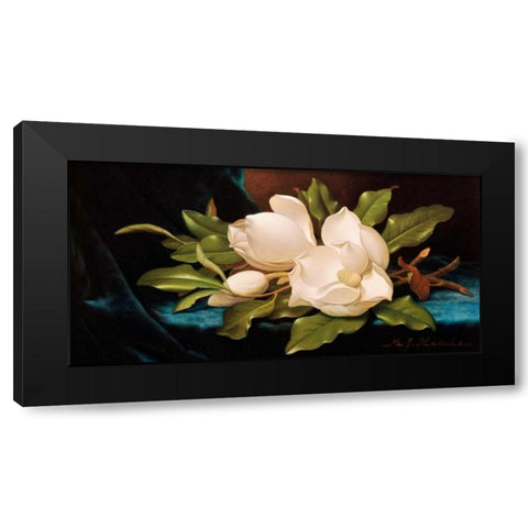 Giant Magnolias on Blue Cloth Black Modern Wood Framed Art Print with Double Matting by Heade, Martin Johnson