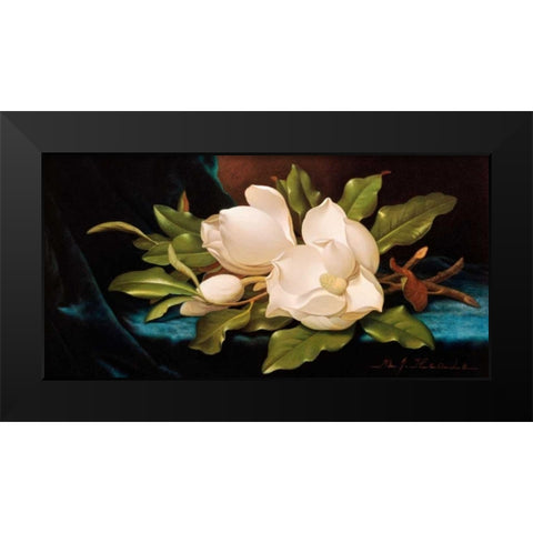 Giant Magnolias on Blue Cloth Black Modern Wood Framed Art Print by Heade, Martin Johnson