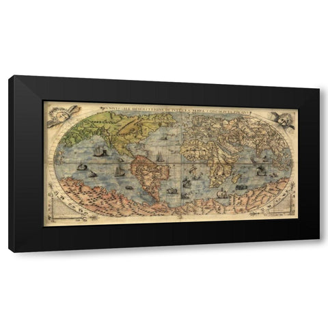 Universale descrittione di tutta la terra 1565 Black Modern Wood Framed Art Print by Forlani, Paolo
