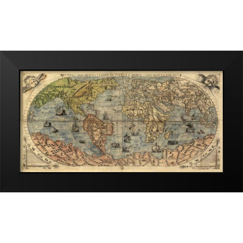 Universale descrittione di tutta la terra 1565 Black Modern Wood Framed Art Print by Forlani, Paolo
