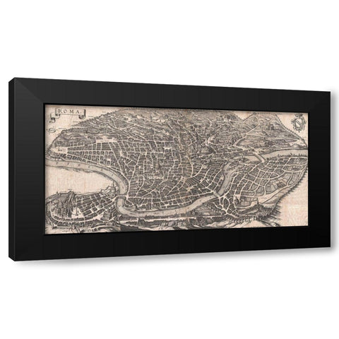 Panoramic View of Rome, 1640 Black Modern Wood Framed Art Print with Double Matting by Matthaus, Merian