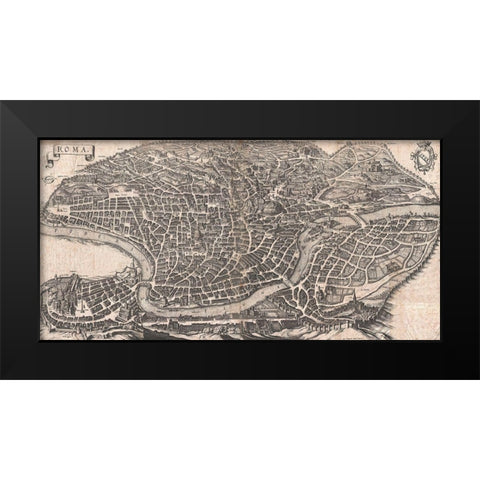 Panoramic View of Rome, 1640 Black Modern Wood Framed Art Print by Matthaus, Merian