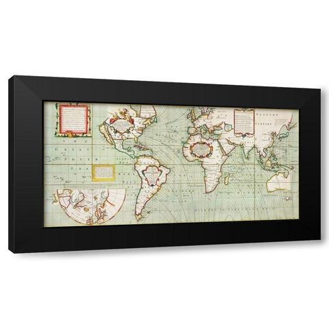 Nova And accuratissima totius terrarum orbis tabula nautica-1707 Black Modern Wood Framed Art Print with Double Matting by Thornton, Samuel