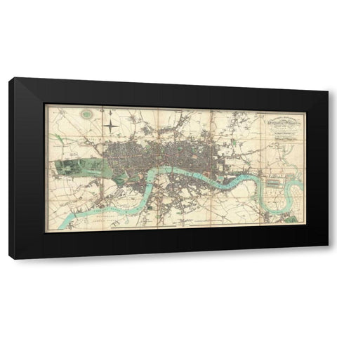 Map of London 1806 Black Modern Wood Framed Art Print by Mogg, Edward