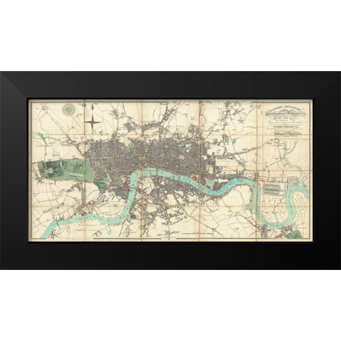 Map of London 1806 Black Modern Wood Framed Art Print by Mogg, Edward