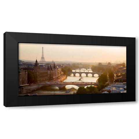 Bridges over the Seine river, Paris Black Modern Wood Framed Art Print with Double Matting by Setboun, Michel