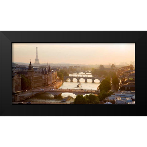 Bridges over the Seine river, Paris Black Modern Wood Framed Art Print by Setboun, Michel