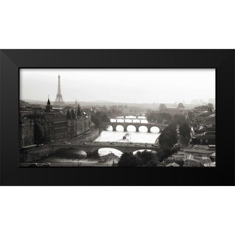 Bridges over the Seine river, Paris Black Modern Wood Framed Art Print by Setboun, Michel