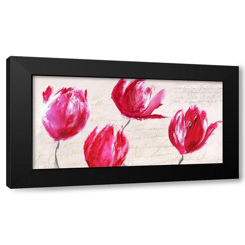 Crimson Tulips Black Modern Wood Framed Art Print by Muriel, Phelipau
