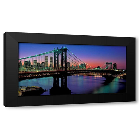 Manhattan Bridge and Skyline Black Modern Wood Framed Art Print by Berenholtz, Richard