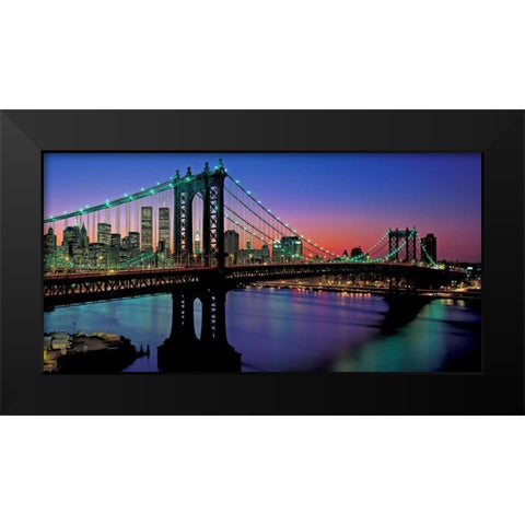 Manhattan Bridge and Skyline Black Modern Wood Framed Art Print by Berenholtz, Richard